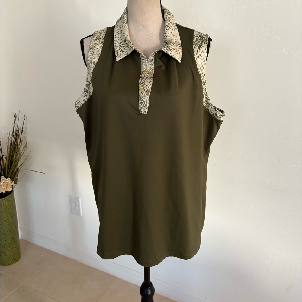 Chicos sz 4 2X green sleeveless golf shirt 1489